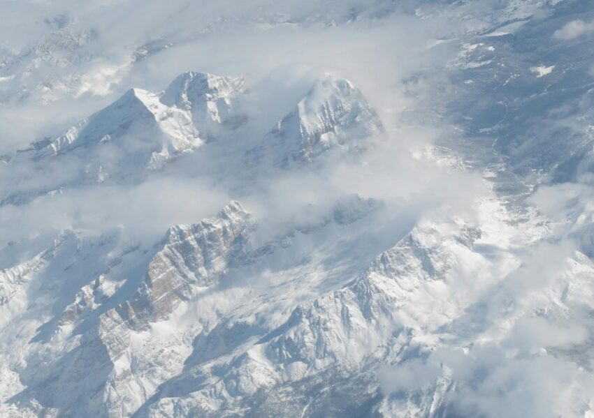 scenic aerial view of snowy swiss alps